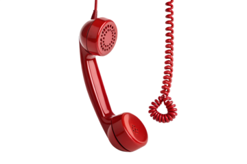 Red Retro Telephone Handset Hanging from a Cord