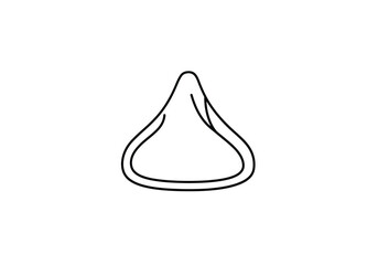 Hershey Kiss drawing. It is a black and white outline drawing of a Hershey's Kiss chocolate, a classic conical-shaped sweet candy. Vector sketch line art draw.