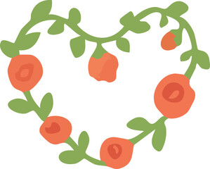 Rose Heart Wreath Illustration, Isolated Background. Love-Themed Decorative Floral Graphic