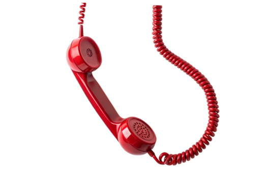Red Retro Telephone Handset Hanging from a Cord