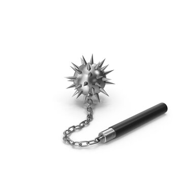 Medieval Spiked Flail Weapon with Chain and Handle Isolated on Transparent Background