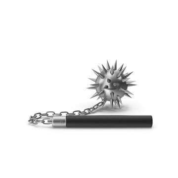 Medieval Spiked Flail Weapon with Chain and Handle Isolated on Transparent Background