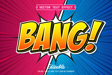Obraz premium Bang Comic Style Text Effect with Halftone Burst
