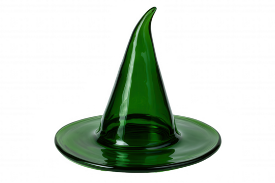 Elegant Green Glass Conical Sculpture with Wide Circular Base, Showcasing Smooth Curves and Reflective Surface
