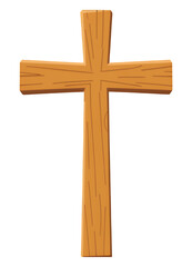 Wooden Cross with Natural Grain, Transparent Background, 3D Realism Design Element