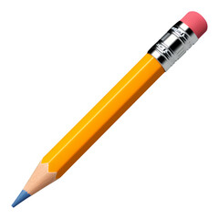 Yellow Pencil with Pink Eraser, Glossy Finish on Transparent Background, 3D Realism Design Element