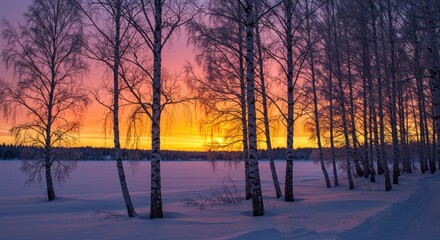 Winter Sunset on Frozen Lake