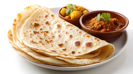 Mexican tortilla wrap with vegetables served with tortilla chips and salsa on a plate.