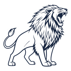 Fototapeta premium Majestic roaring lion illustration with fierce expression and flowing mane isolated on white background