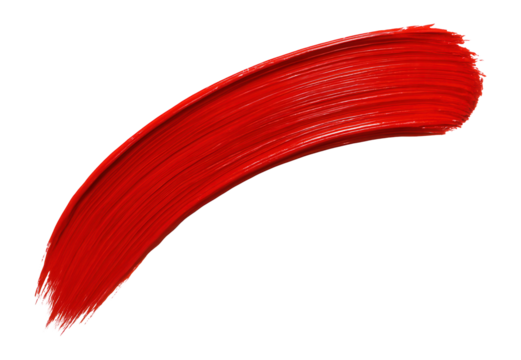 A vibrant red paint brushstroke with textured edges on a white background, illustrating concepts of art, creativity, and color expression.