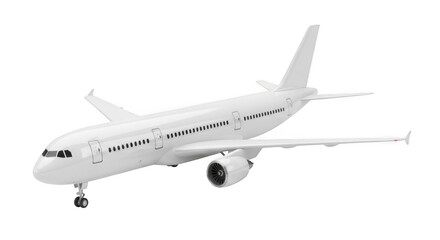 Obraz premium A modern white passenger airplane with its landing gear down, isolated on a transparent background