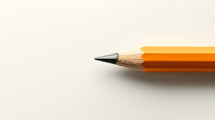 A close up shot of a yellow pencil with a sharpened tip on a white surface in a well lit environment