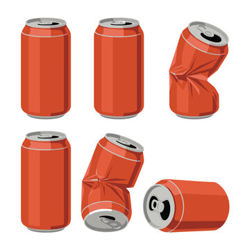Orange soda cans in various states of damage and perfection