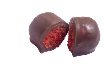 Chocolate bars with caramel and cookie on a white background. Front view on a chocolate bars