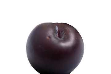 Plums with green leaves on a white background ** Note: Slight graininess, best at smaller sizes,