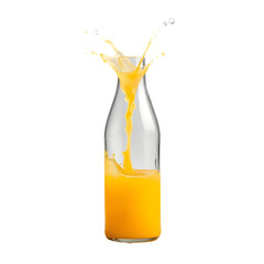 Orange Juice Splash in a Glass Bottle on Transparent Background