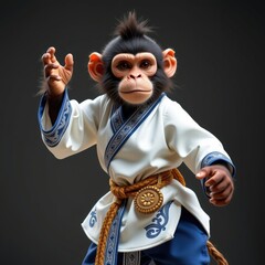 Cultural monkey dressed in a barong, with a salakot, in a Filipino style, traditional white and indigo shades, heritage inspired details, dynamic pose, high resolution