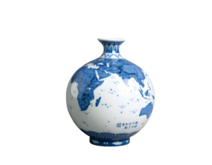Blue and White Porcelain Vase with World Map Design