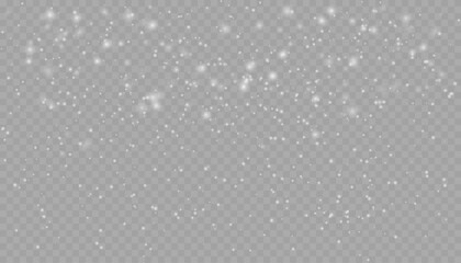 Realistic falling snow with snowflakes and clouds. Snowfall, snowflakes in different shapes and forms. Many white cold flake PNG elements