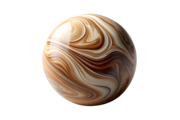 Abstract sphere with swirling brown and cream patterns, isolated on transparent background