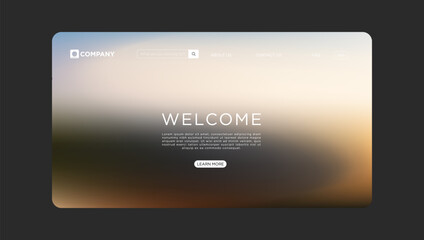 Modern website landing page design with welcoming message and blurred landscape background