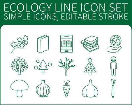 Ecology Line icon set 15 simple icons, editable stroke