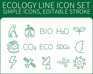 Ecology Line icon set 15 simple icons, editable stroke