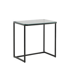 Modern minimalist glass-top side table with black metal frame