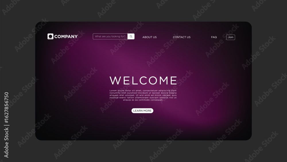 Wall mural elegant website interface design with welcome message in stylish purple gradient background