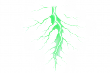 Vibrant Green Lightning Bolt Striking Down with Jagged Branches and Electric Energy
