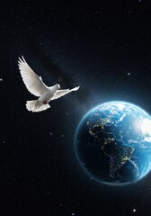 Dove soaring near Earth