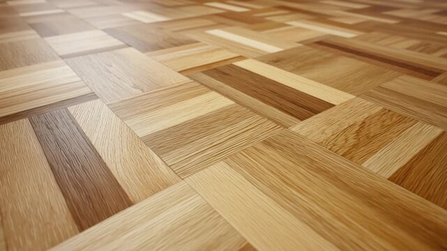 Wooden parquet floor with geometric pattern in natural tones  