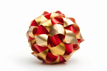 Decorative gift bow in vibrant red and gold colors displayed on a white background
