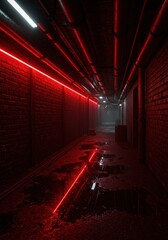 Dark, neon tunnel