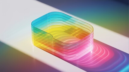 Fototapeta premium Abstract 3D glass layers with colorful rainbow gradient light reflections in modern minimal design and geometric shape for technology, creativity or digital art background