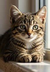 Adorable kitten on windowsill
