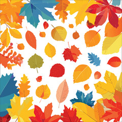 Obraz premium Autumn abstract colorful Background. Fall season and Thanksgiving theme. Editable vector templates with leaves and geometric pattern. Nature elements for poster, banner, cover, card, Sale, advertising