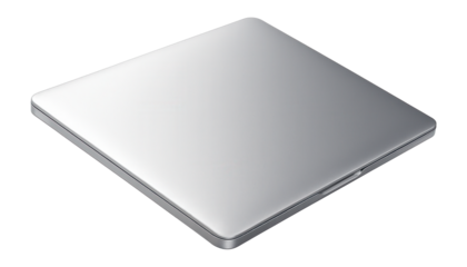 Sleek and closed silver laptop with a minimalist design on transparent background.