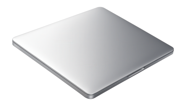 Sleek and closed silver laptop with a minimalist design on transparent background.