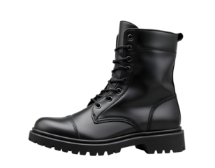 Black Leather Combat Boot with Laces, Side View