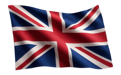 Waving image of the Union Jack flag featuring its distinctive red, white, and blue design on a fabric texture, symbolizing the United Kingdom.