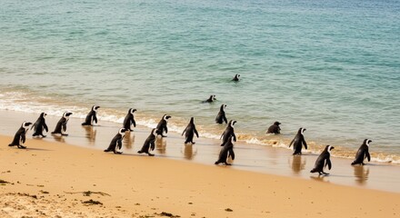 Penguins on beach