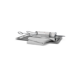 Medical Instrument Tray with Syringe and Towel Isolated on Transparent Background