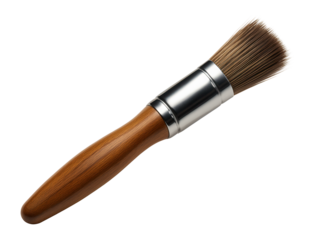 Shaving brush with wooden handle and soft bristles designed for applying shaving cream on transparent background.