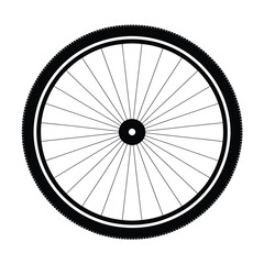 Black and white illustration of a bicycle wheel with spokes