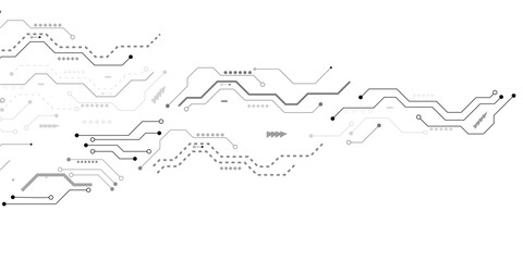 Naklejka premium Abstract grey circuit line technology pattern on white background, futuristic vector illustration of digital circuitry design for tech background