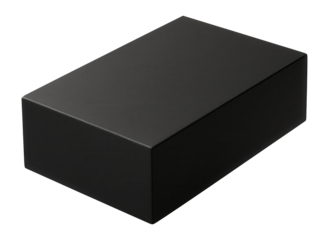 Simple black rectangular box with clean lines and a matte finish on a transparent background.