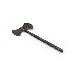 Medieval Battle Axe with Double Blade and Wooden Handle Isolated on Transparent Background