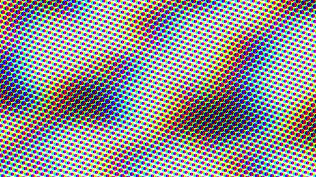 Black and white halftone pattern with rbg color effect animation for backgrounds, and design projects, with a mesmerizing