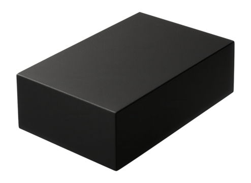 Simple black rectangular box with clean lines and a matte finish on a transparent background.
